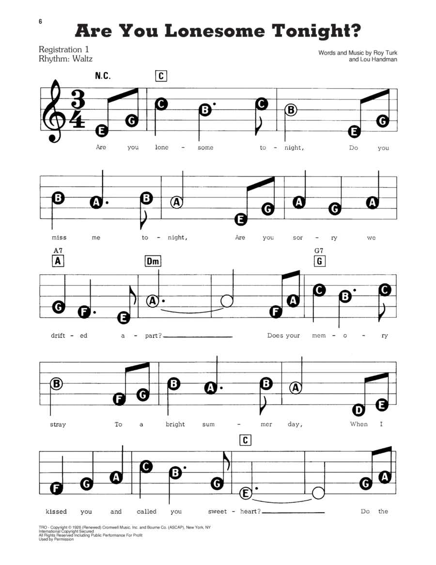 Are You Lonesome Tonight? Electronic Keyboard scores gallery preview page 1