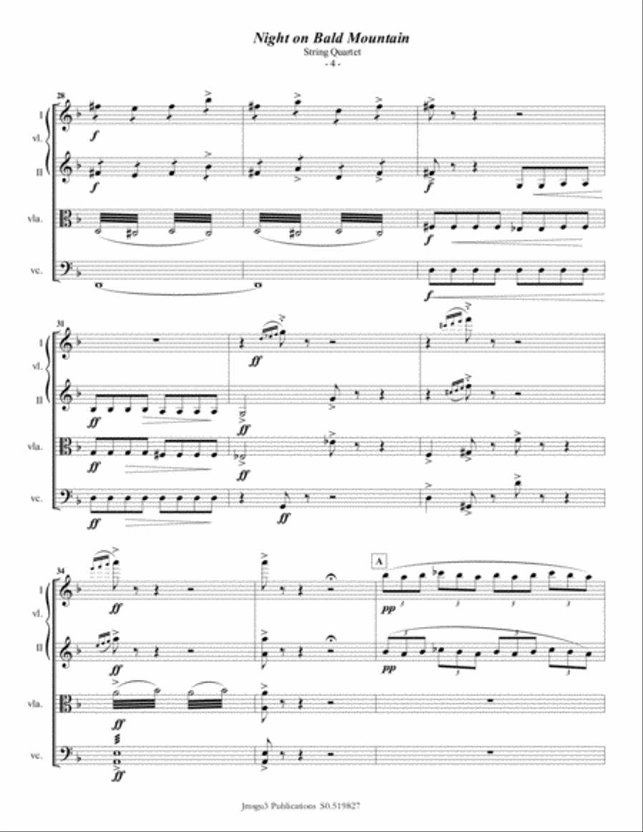 Mussorgsky: Night on Bald Mountain for String Quartet String Quartet scores gallery preview page 4