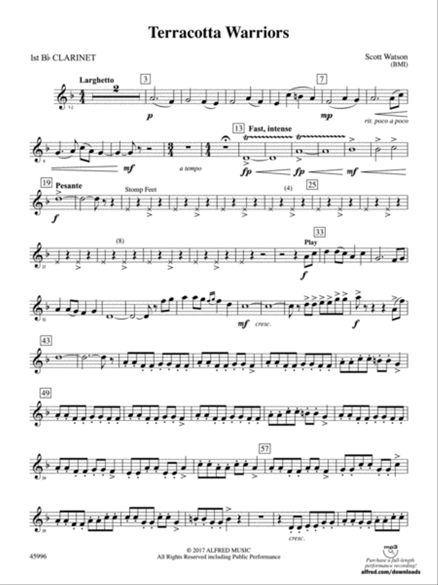 Terracotta Warriors: 1st B-flat Clarinet Concert Band scores gallery preview page 1