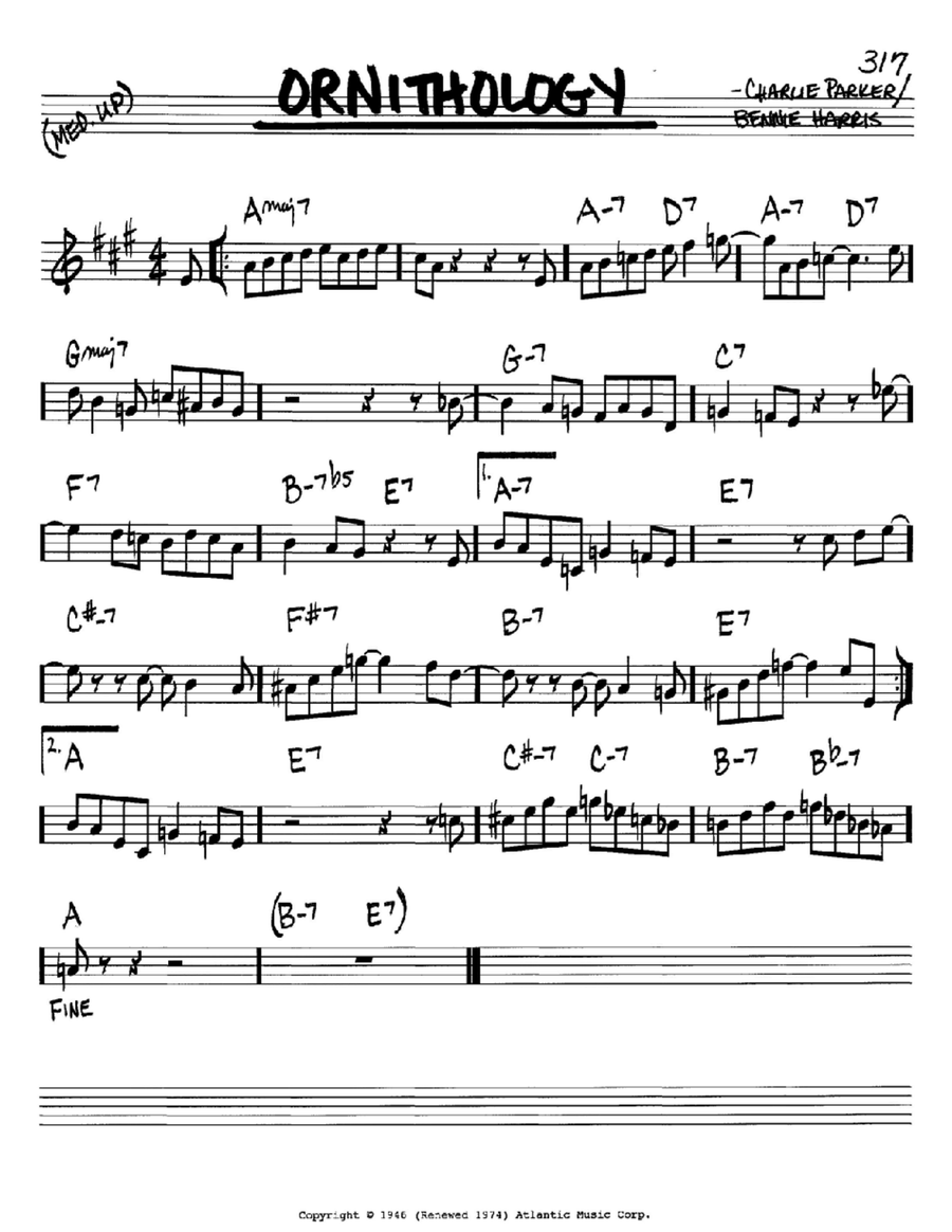 Ornithology B-Flat Instrument scores gallery preview page 1