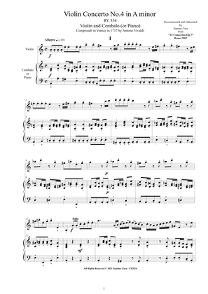 Book cover for Vivaldi - Violin Concerto No.4 in A minor RV 354 Op.7 for Violin and Cembalo (or Piano)