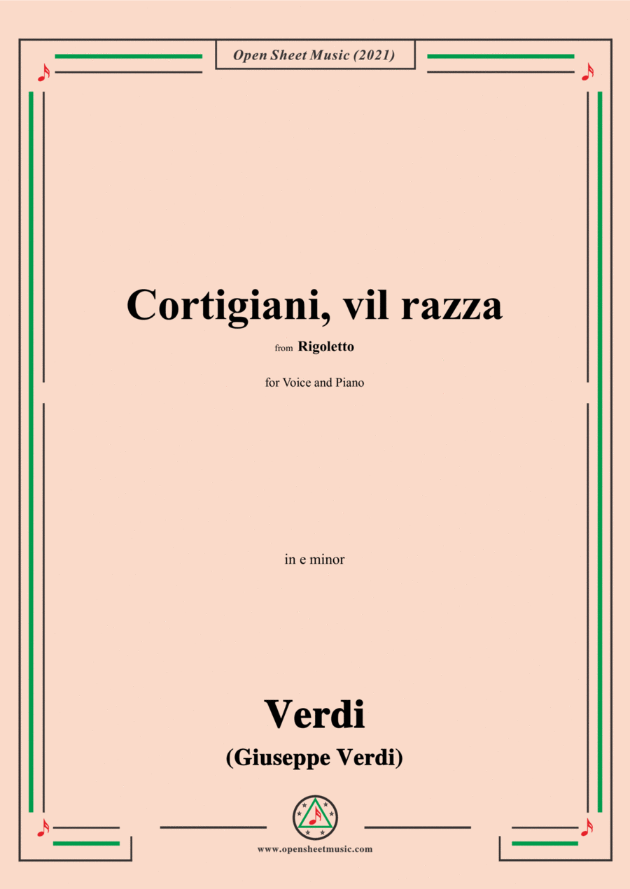 Verdi-Cortigiani,vil razza,in e minor,from Rigoletto(Melodramma in tre atti),for Voice and Piano Voice Solo scores gallery preview page 1