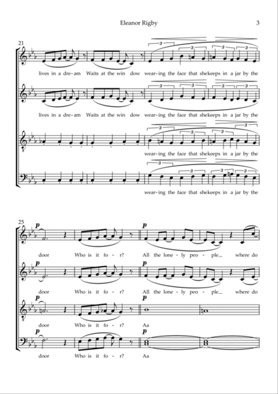 Eleanor Rigby 4-Part scores gallery preview page 3