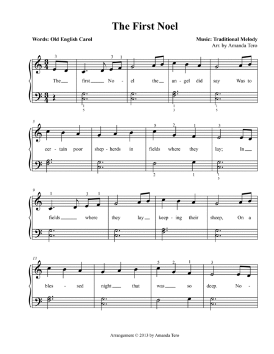 The First Noel – Easy/Beginner/Elementary Christmas Piano Sheet Music Solo Easy Piano scores gallery preview page 2