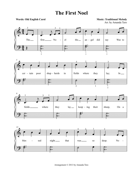 The First Noel – Easy/Beginner/Elementary Christmas Piano Sheet Music Solo image number null