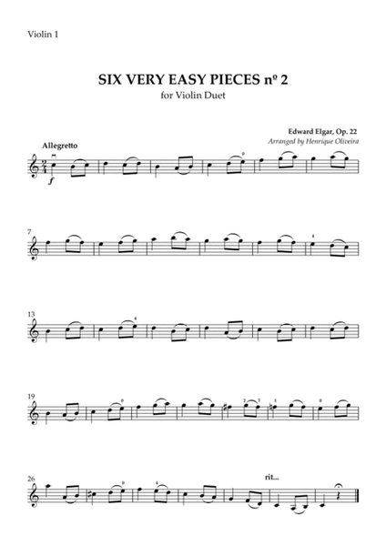 Six Very Easy Pieces nº 2 (Allegretto) - Violin Duet image number null