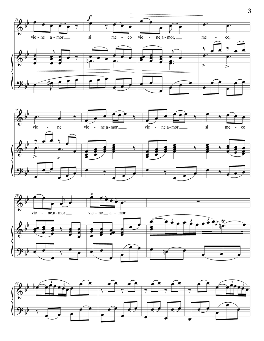 VINCI: Teco, sì, vengo anch'io (transposed to B-flat major) Piano, Vocal scores gallery preview page 4