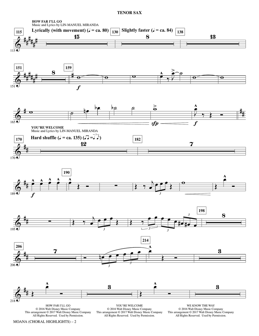 Moana - Tenor Saxophone Choir scores gallery preview page 2