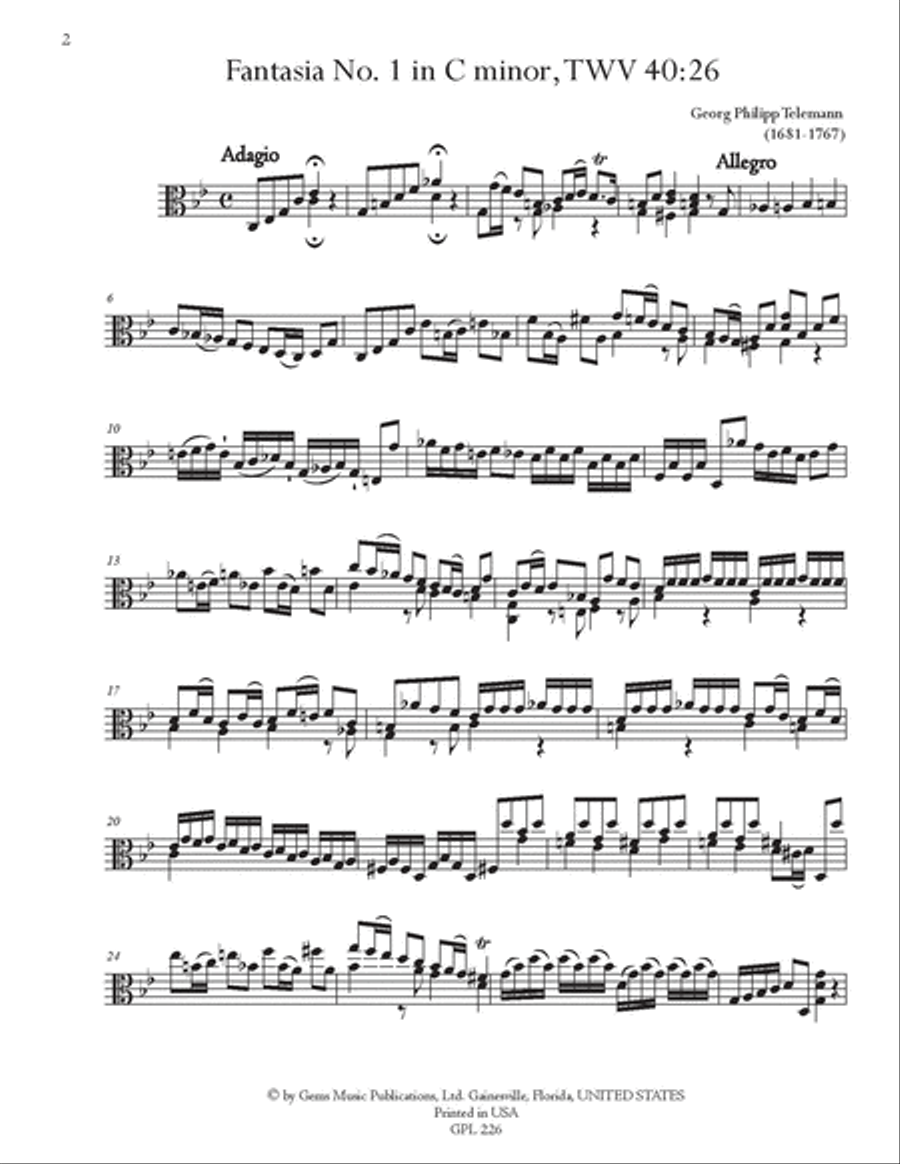 12 Fantasies pour la Basse de Violle, TWV 40:26-37 (1735) Viola Solo scores gallery preview page 3