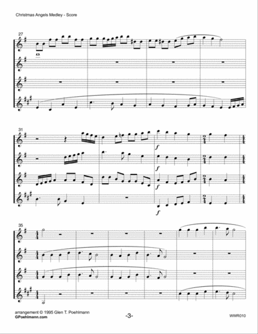 CHRISTMAS ANGELS MEDLEY - WOODWIND QUARTET (3 carol medley) Woodwind Quartet scores gallery preview page 3