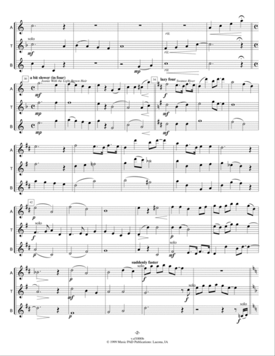 Stephen Foster Salute (Medley of Stephen Foster music set for mixed saxophone trio) Woodwind Trio scores gallery preview page 2