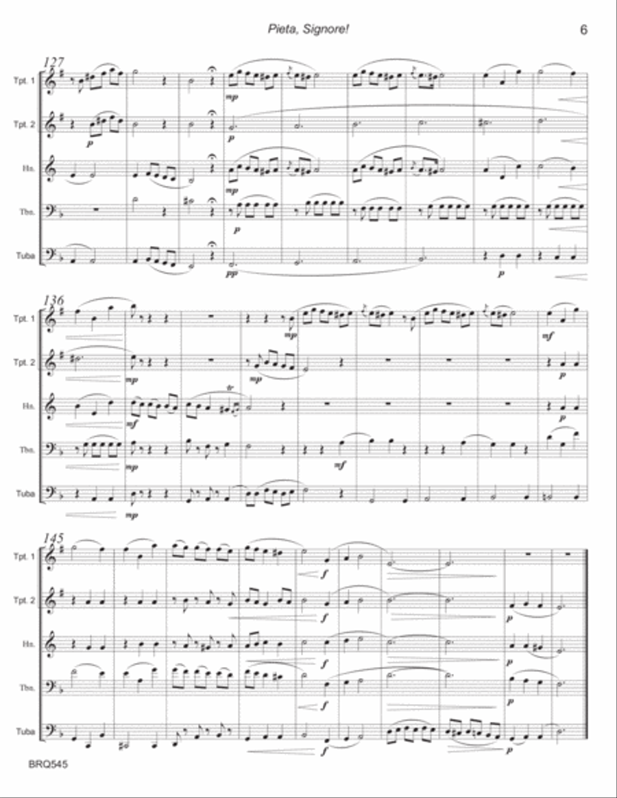 PIETA SIGNORE (A. Stradella 1639-1682) for BRASS QUINTET (unaccompanied) Brass Quintet scores gallery preview page 6