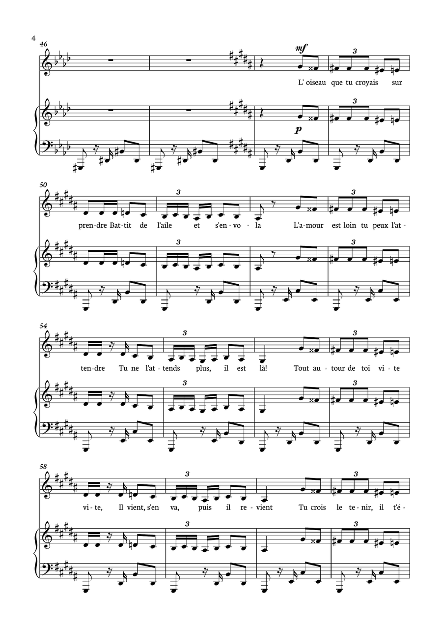 Habanera - Carmen for piano and voice in G# minor. Piano, Vocal scores gallery preview page 4