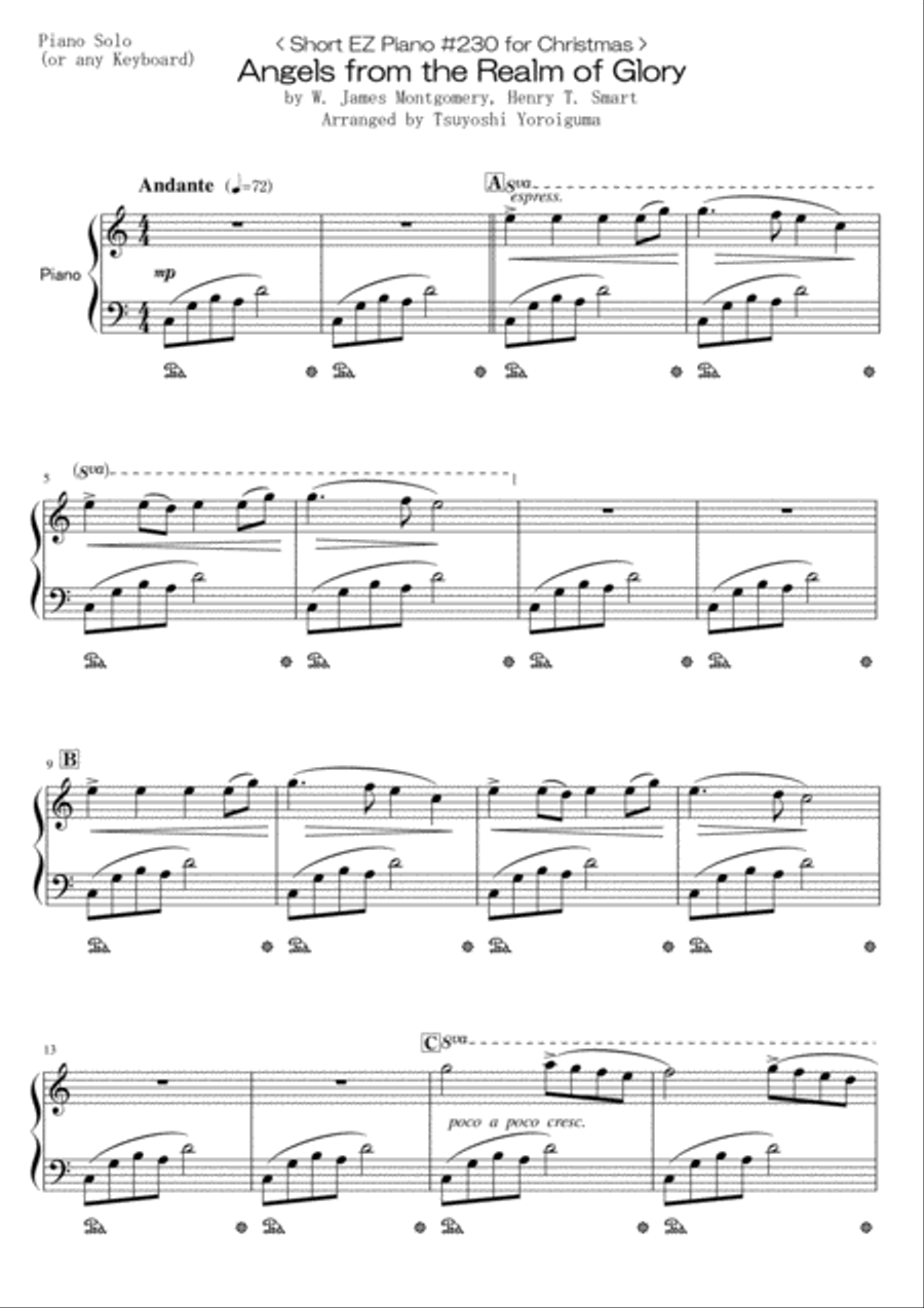 < Short EZ Piano #230 for Christmas > Angels from the Realm of Glory Easy Piano scores gallery preview page 1