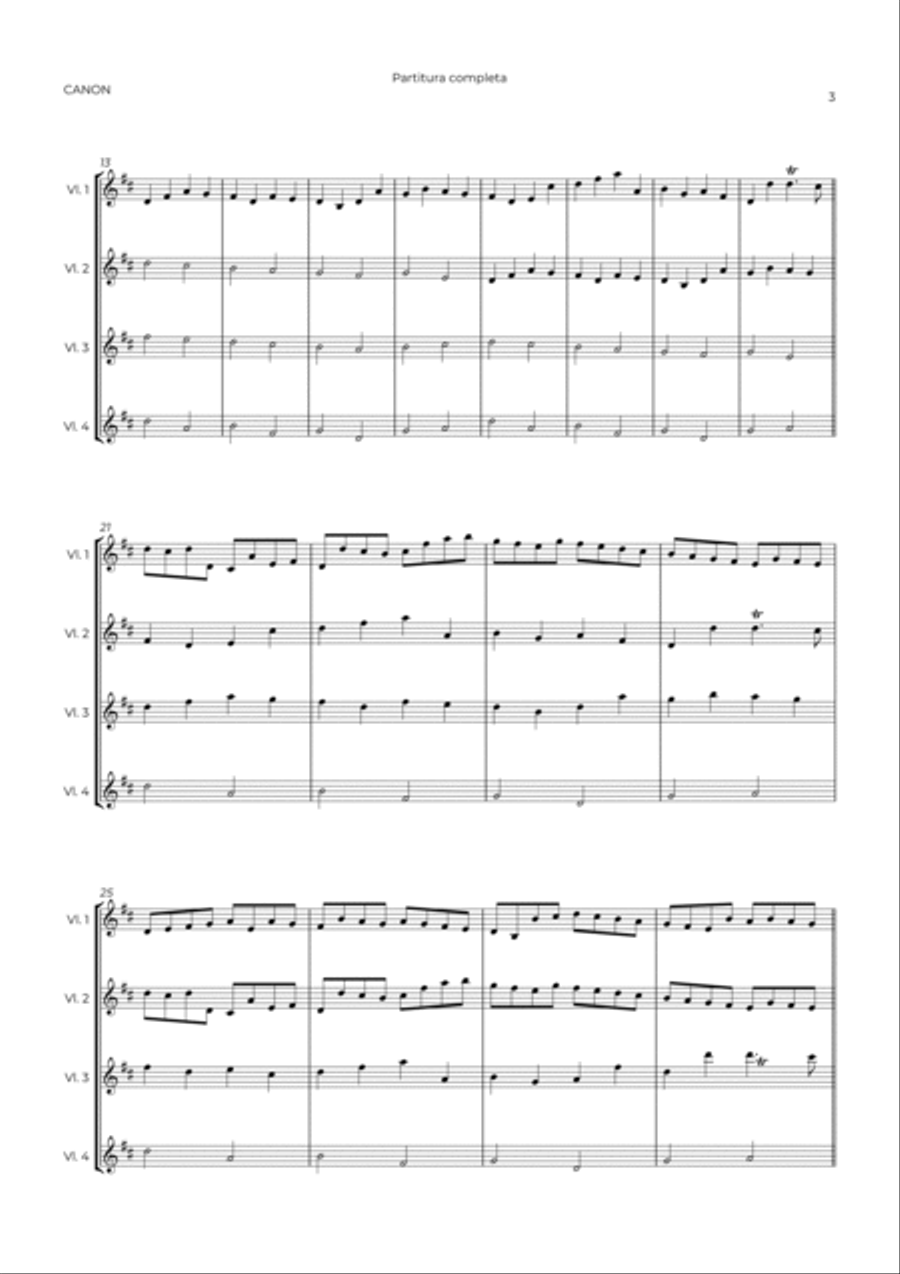 CANON IN D -VIOLIN QUARTET Violin Solo scores gallery preview page 3