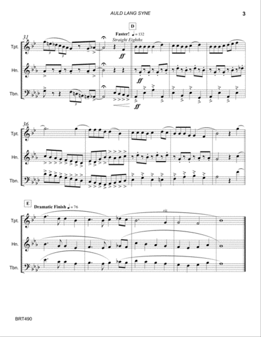 AULD LANG SYNE - BRASS TRIO (unaccompanied) Brass Trio scores gallery preview page 3