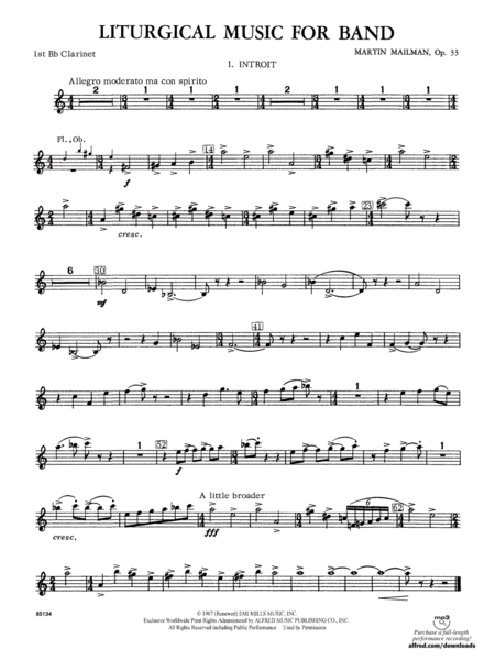 Liturgical Music for Band, Op. 33: 1st B-flat Clarinet