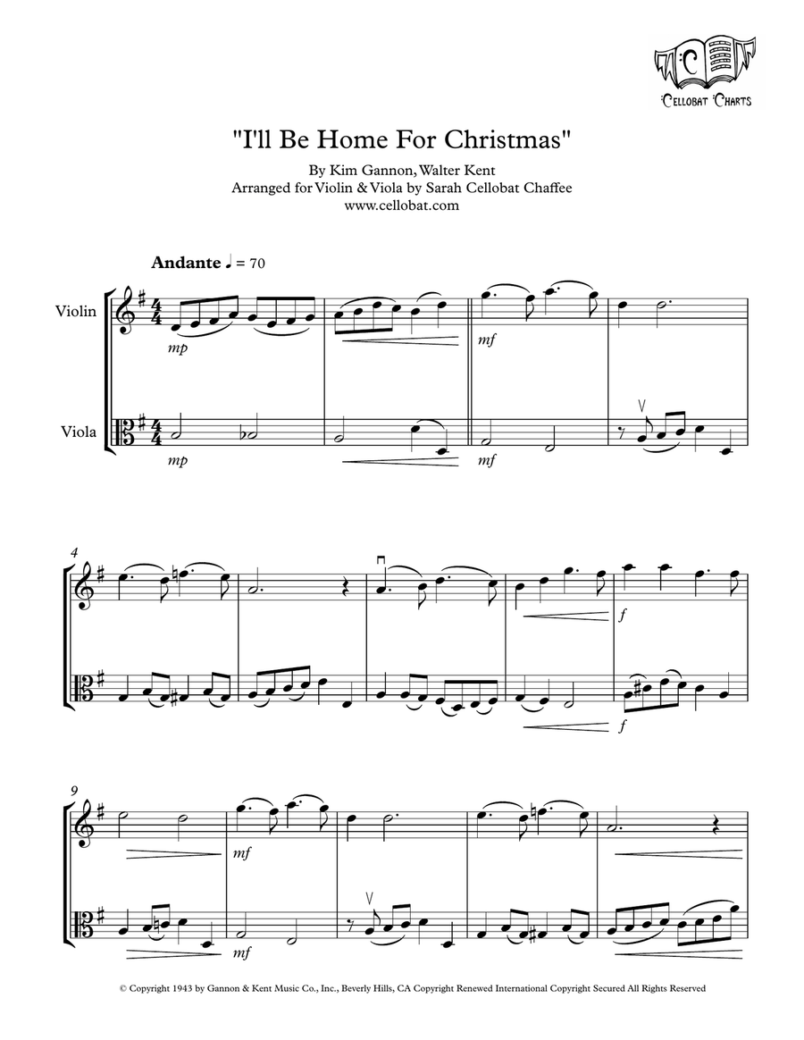 I'll Be Home For Christmas String Duet scores gallery preview page 1