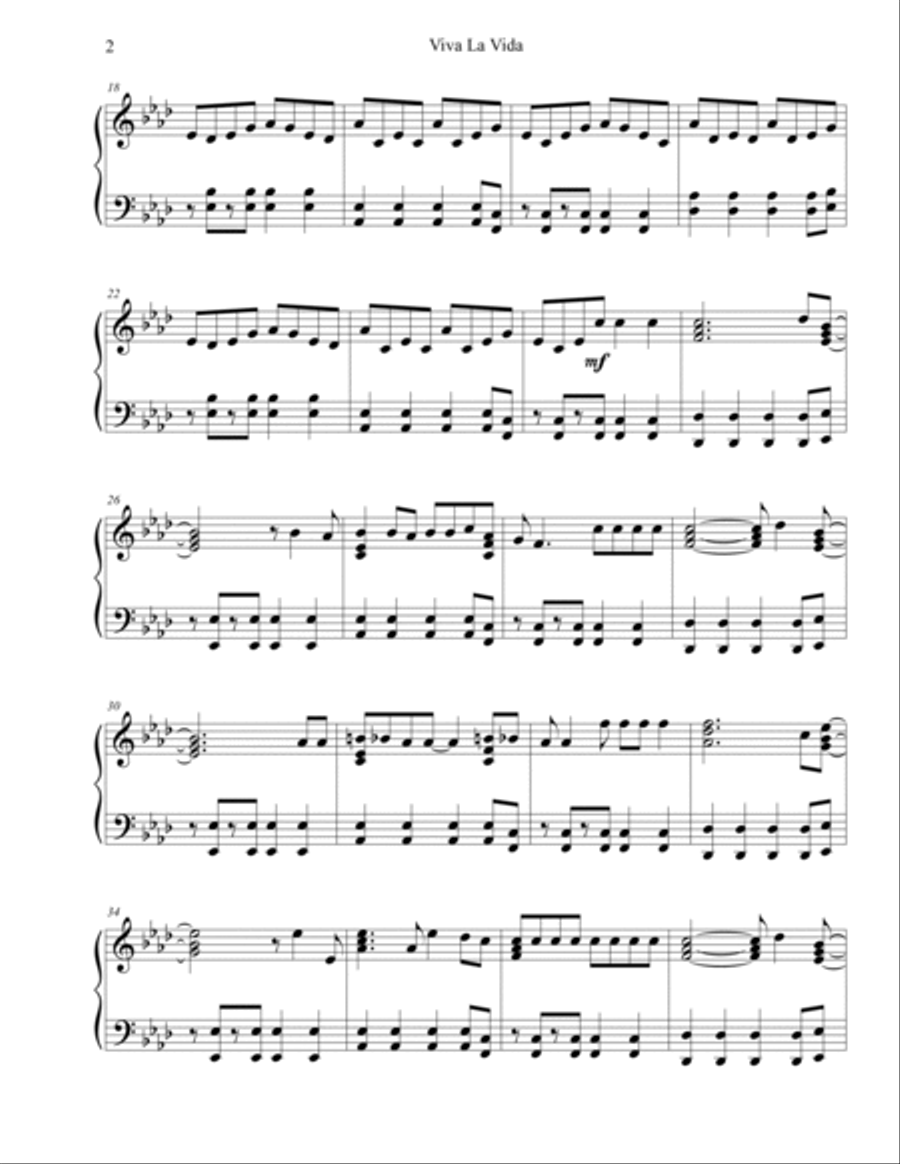 Viva La Vida Piano Solo scores gallery preview page 2