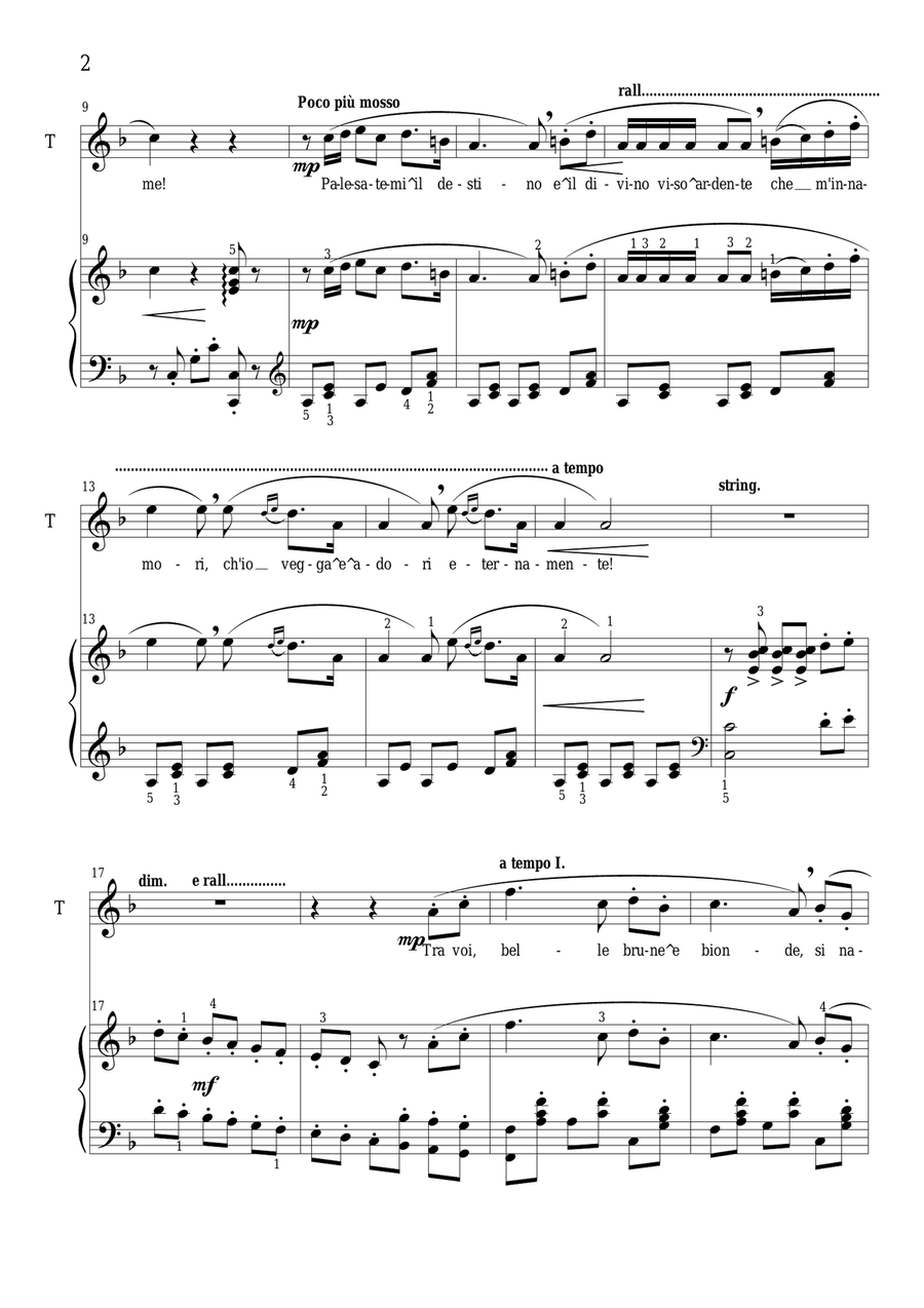 Puccini - Manon Lescaut (Act 1) Tra voi, belle, brune e bionde - Tenor and Piano Tenor Voice scores gallery preview page 2