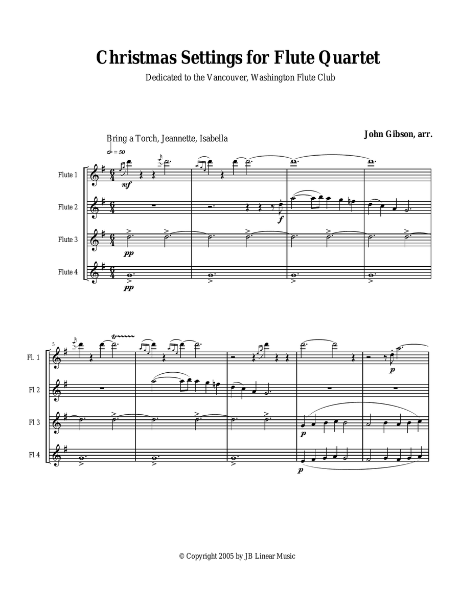 Christmas Settings for Flute Quartet Flute Quartet scores gallery preview page 1