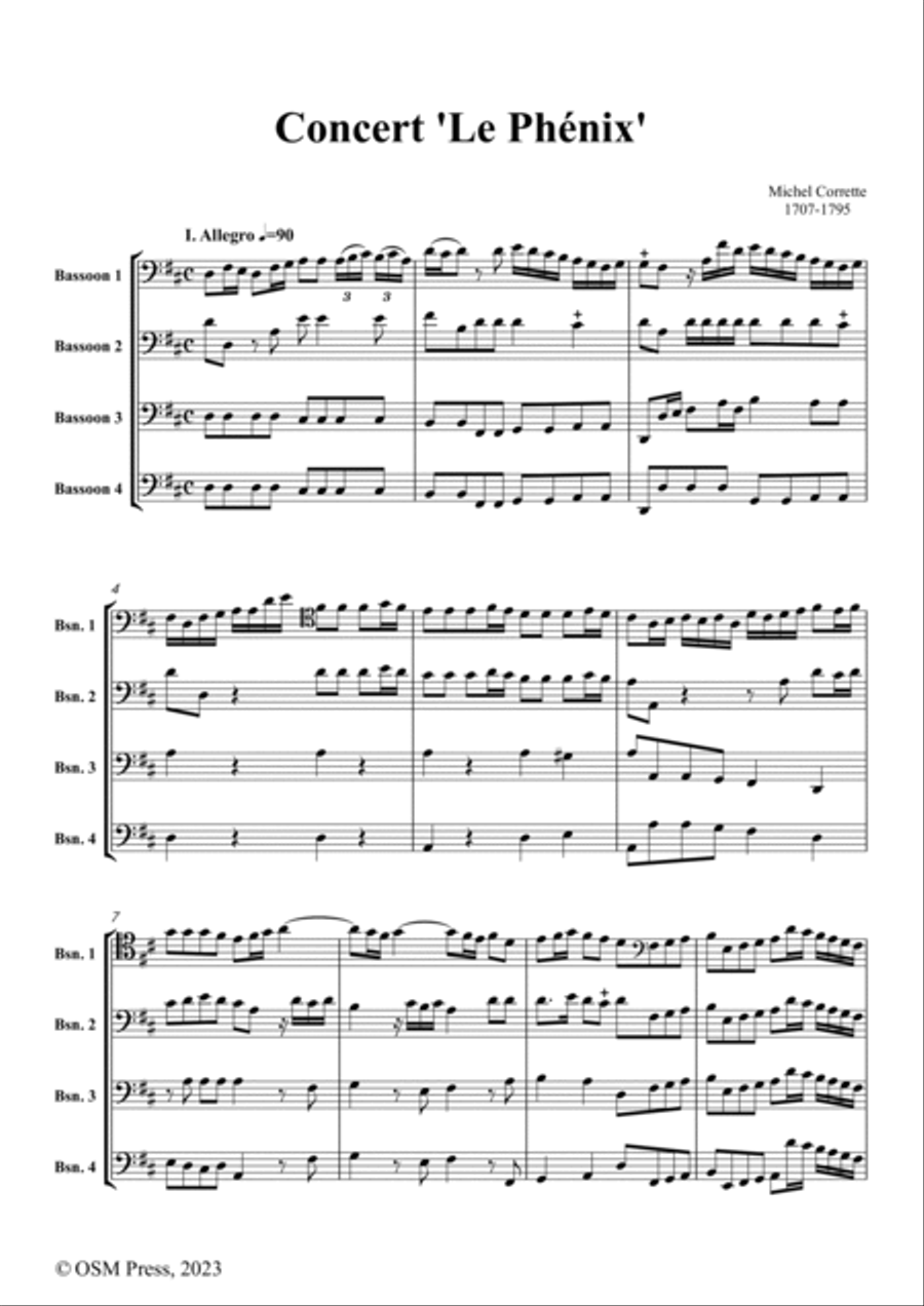 M. Corrette-Concert 'Le Phénix',in D Major,for 4 Bassoons(or Trombones or Cellos) Woodwind Quartet scores gallery preview page 2