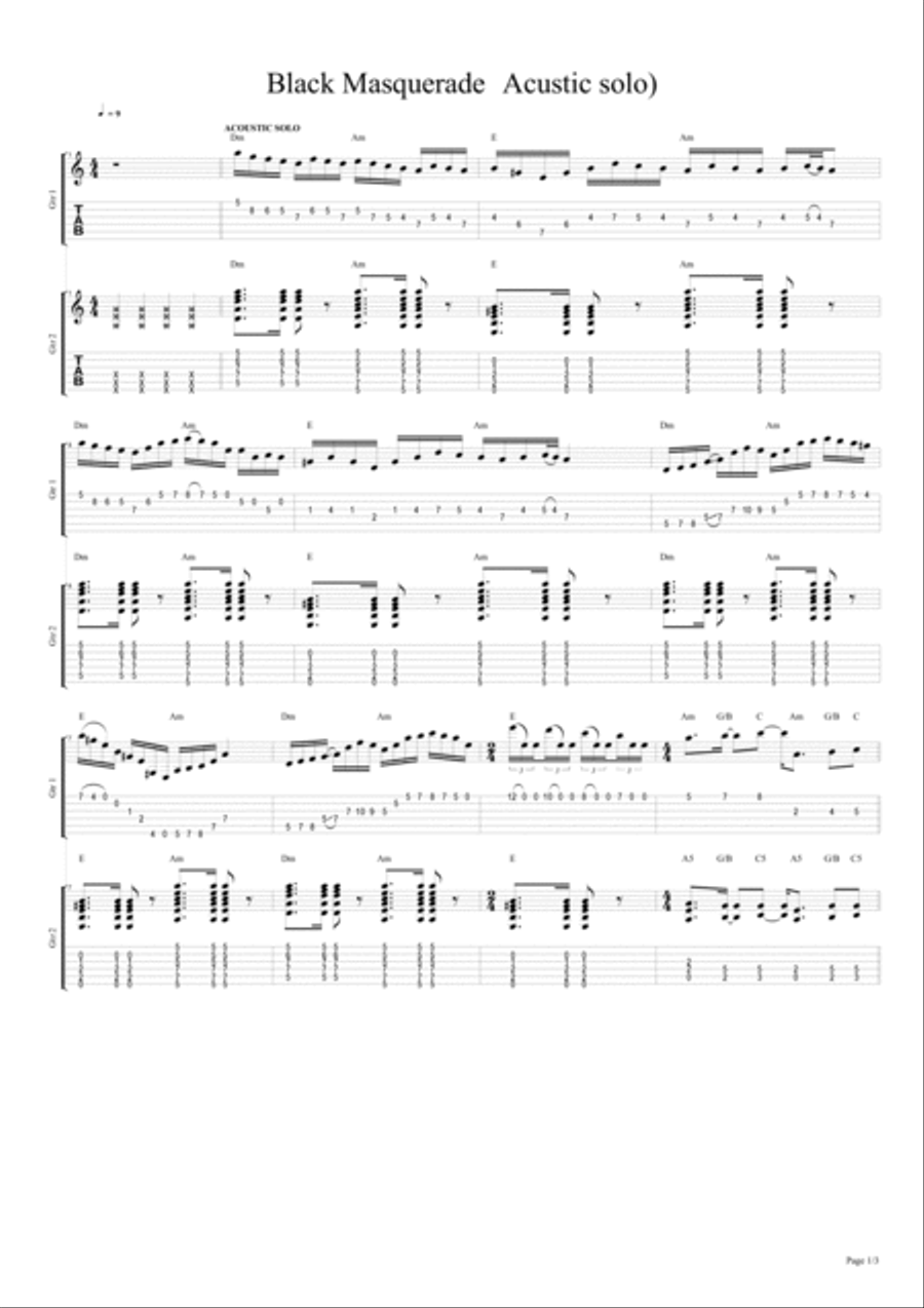 BLACK MASQUERADE - Rainbow ACOUSTIC SOLO cover Acoustic Guitar scores gallery preview page 2