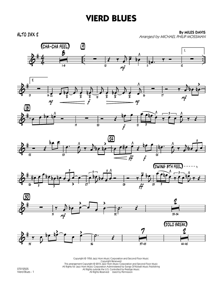 Vierd Blues - Alto Sax 2 Jazz Ensemble scores gallery preview page 1