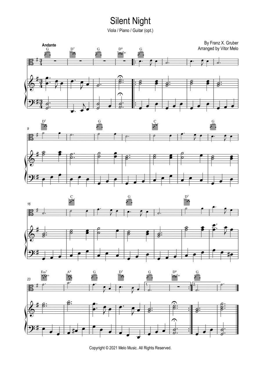 Silent Night - for viola, piano and guitar Viola scores gallery preview page 1