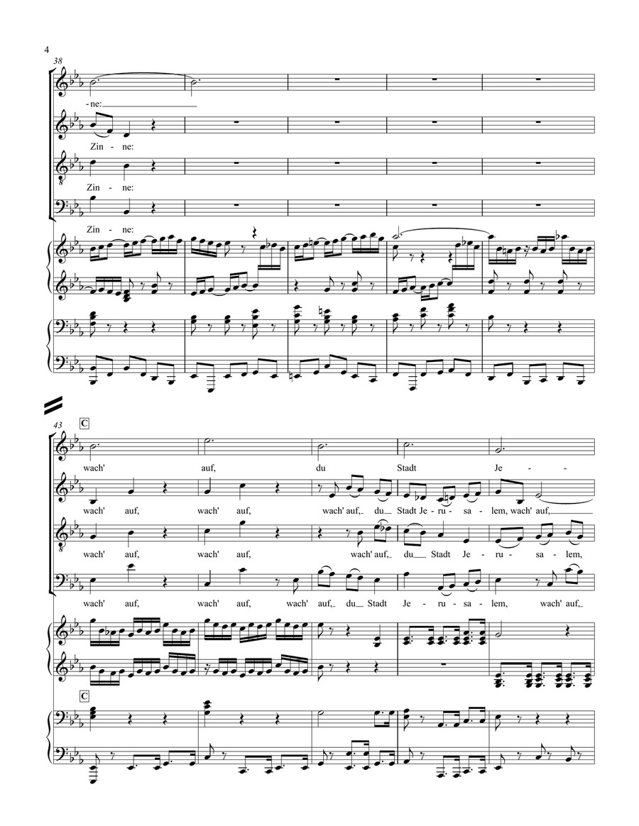 Wachet auf, ruft uns die Stimme with Piano Four-Hands Accompaniment 4-Part scores gallery preview page 4
