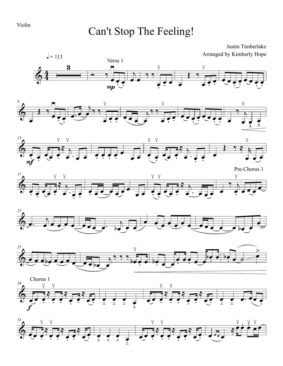 Can't Stop The Feeling! Violin Solo scores gallery preview page 1