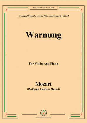 Book cover for Mozart-Warnung,for Violin and Piano