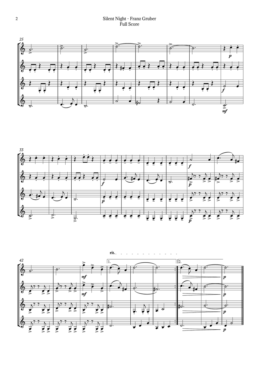 Silent Night for Horn Quartet Brass Quartet scores gallery preview page 2