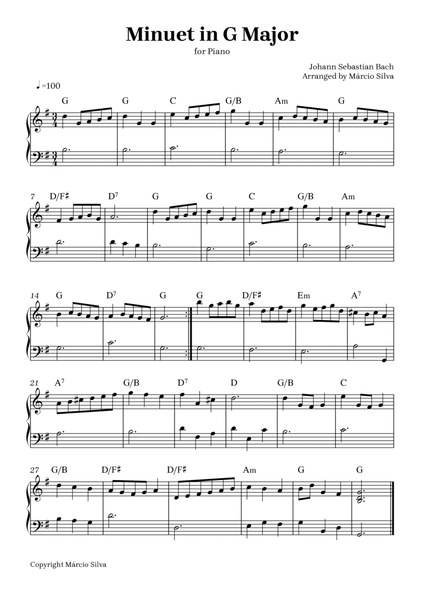 Minuet in G Major - for piano - intermediate sheet music image number null