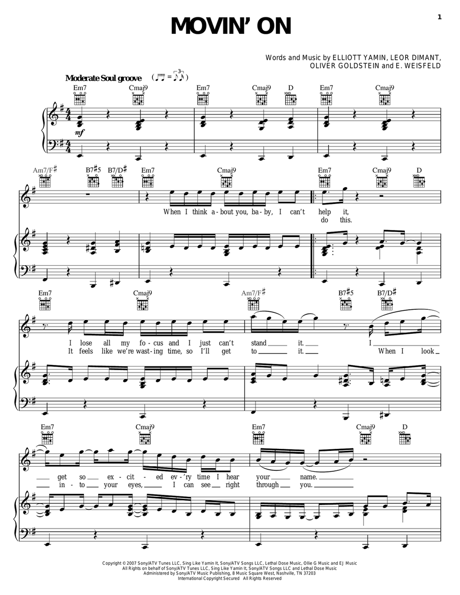 Movin' On Piano, Vocal, Guitar scores gallery preview page 1