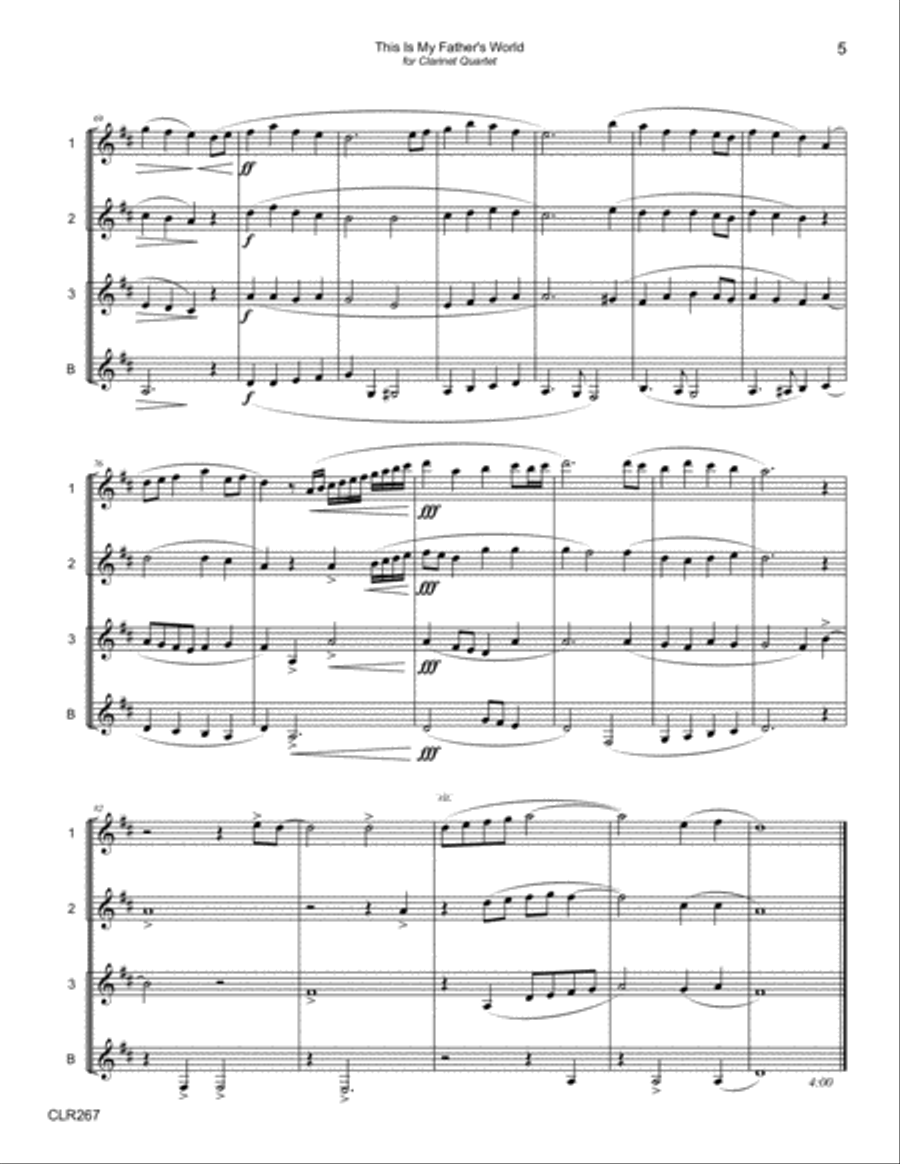 THIS IS MY FATHER'S WORLD - CLARINET QUARTET (SSSB) Clarinet Quartet scores gallery preview page 5