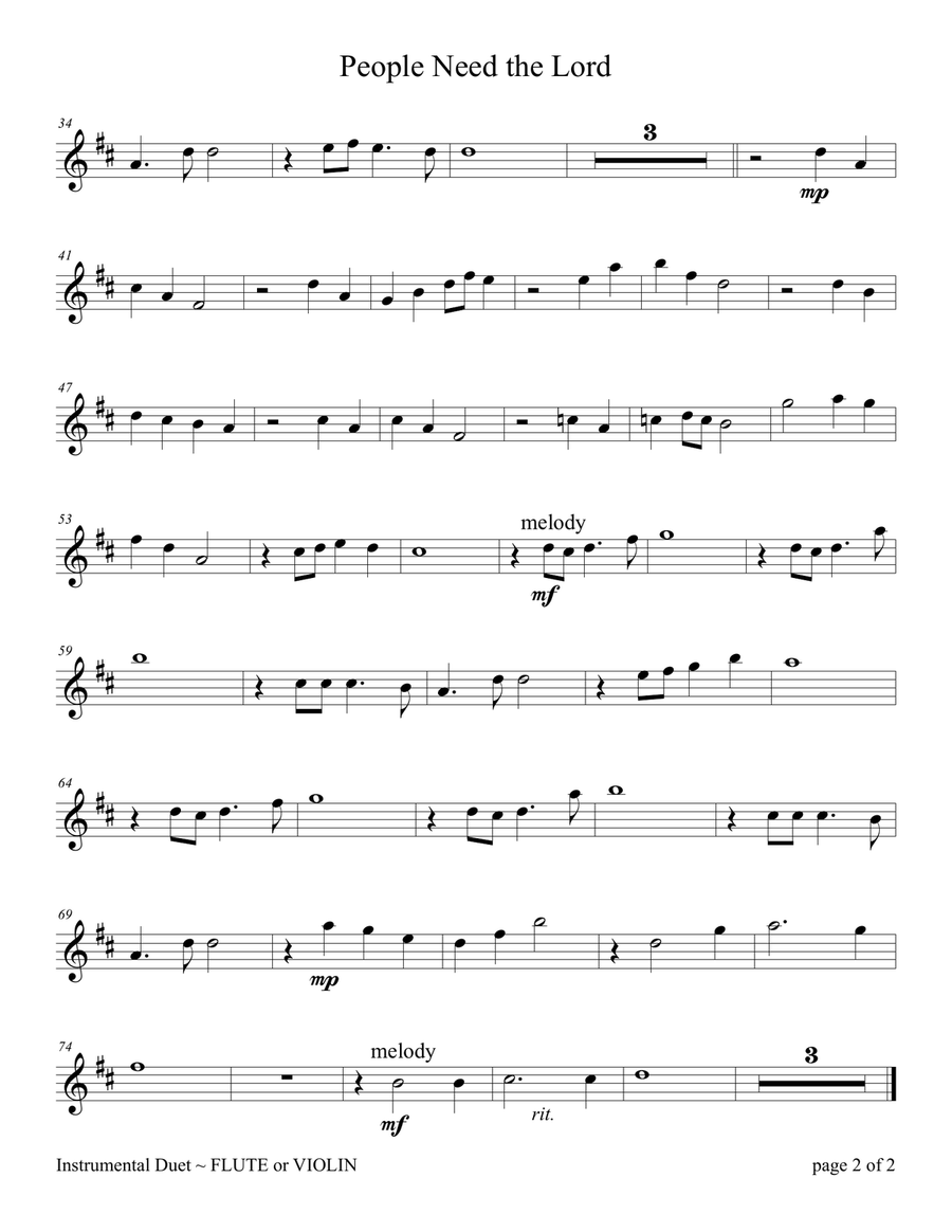 People Need The Lord Violin Solo scores gallery preview page 2