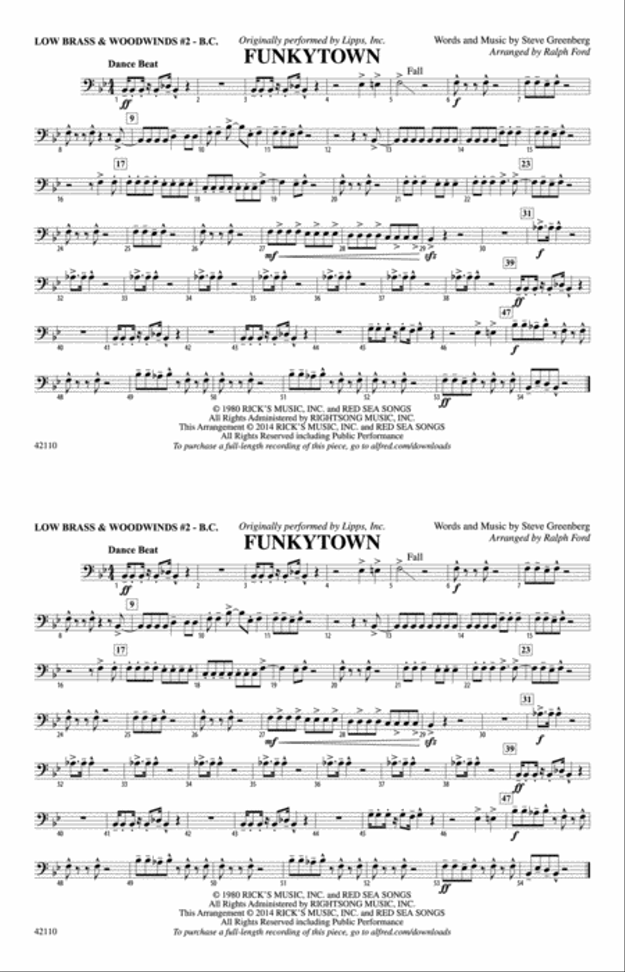 Funkytown: Low Brass & Woodwinds #2 - Bass Clef Marching Band scores gallery preview page 1