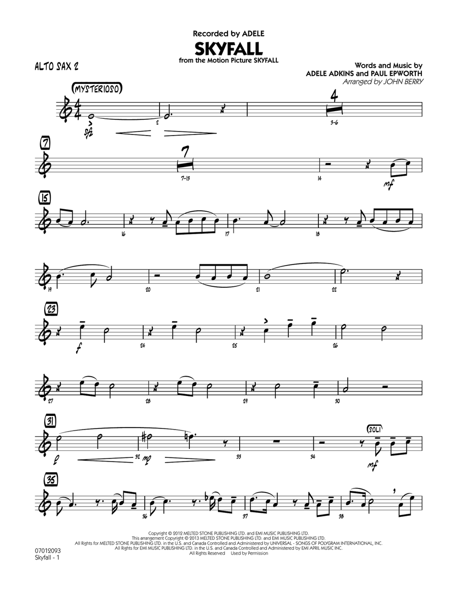 Skyfall - Alto Sax 2 Jazz Ensemble scores gallery preview page 1