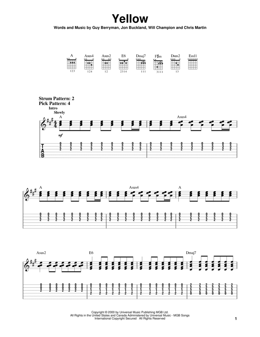 Yellow Acoustic Guitar scores gallery preview page 1