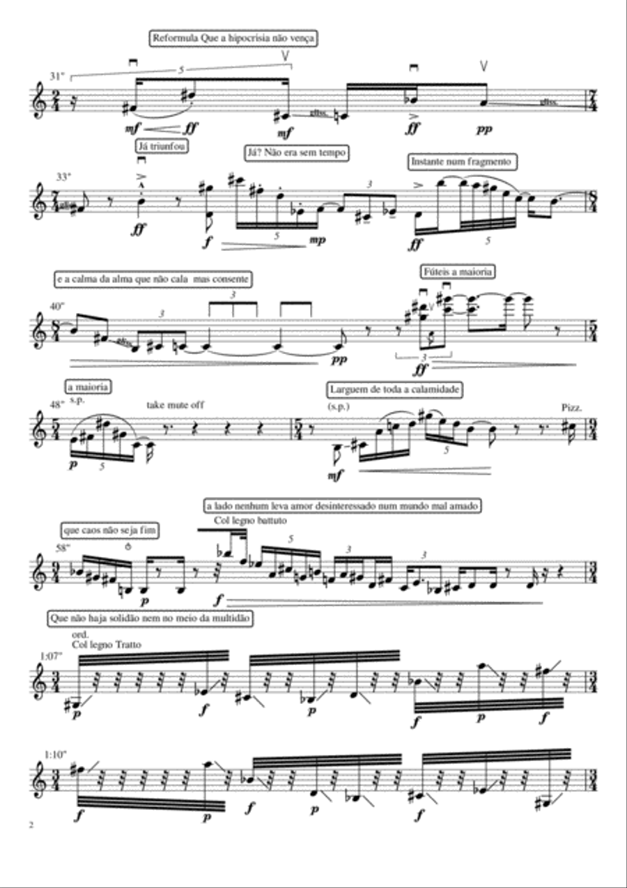 Declamação- For violin and fixed tape Small Ensemble scores gallery preview page 2