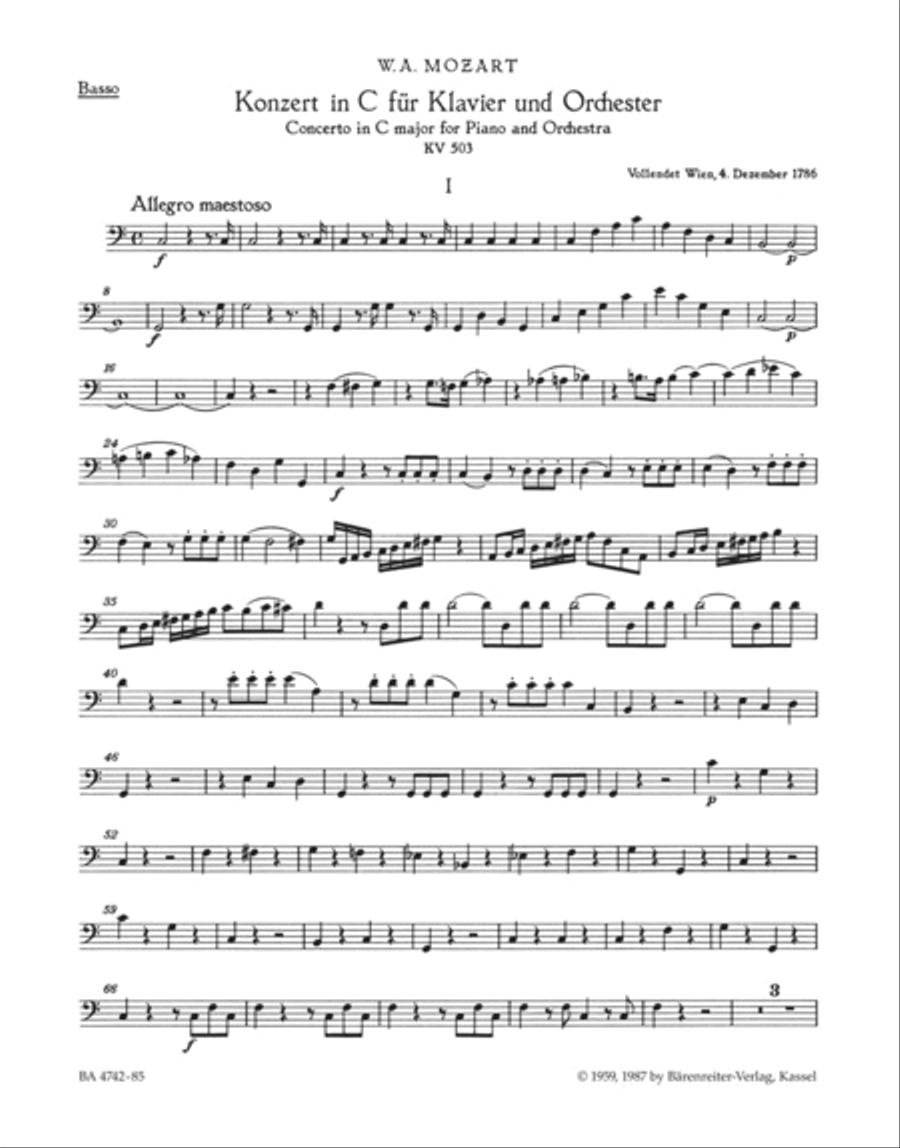 Concerto for Piano and Orchestra, No. 25 C major, KV 503 Orchestra scores gallery preview page 1