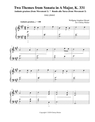 Book cover for Two Themes from Sonata in A Major (Andante grazioso and Rondo alla Turca) - early intermediate piano