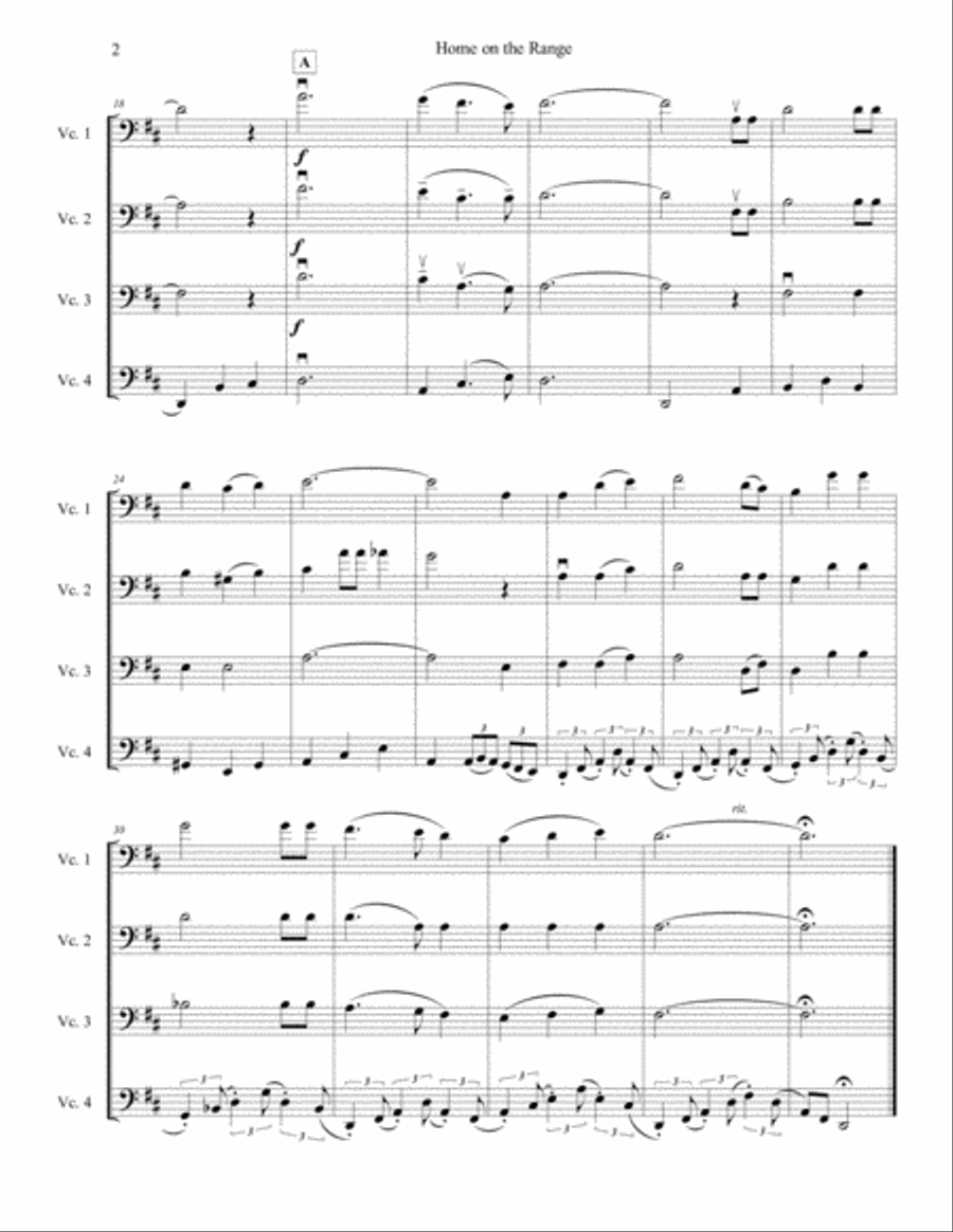 Home on the Range for Intermediate Cello Quartet (four cellos) Cello scores gallery preview page 2