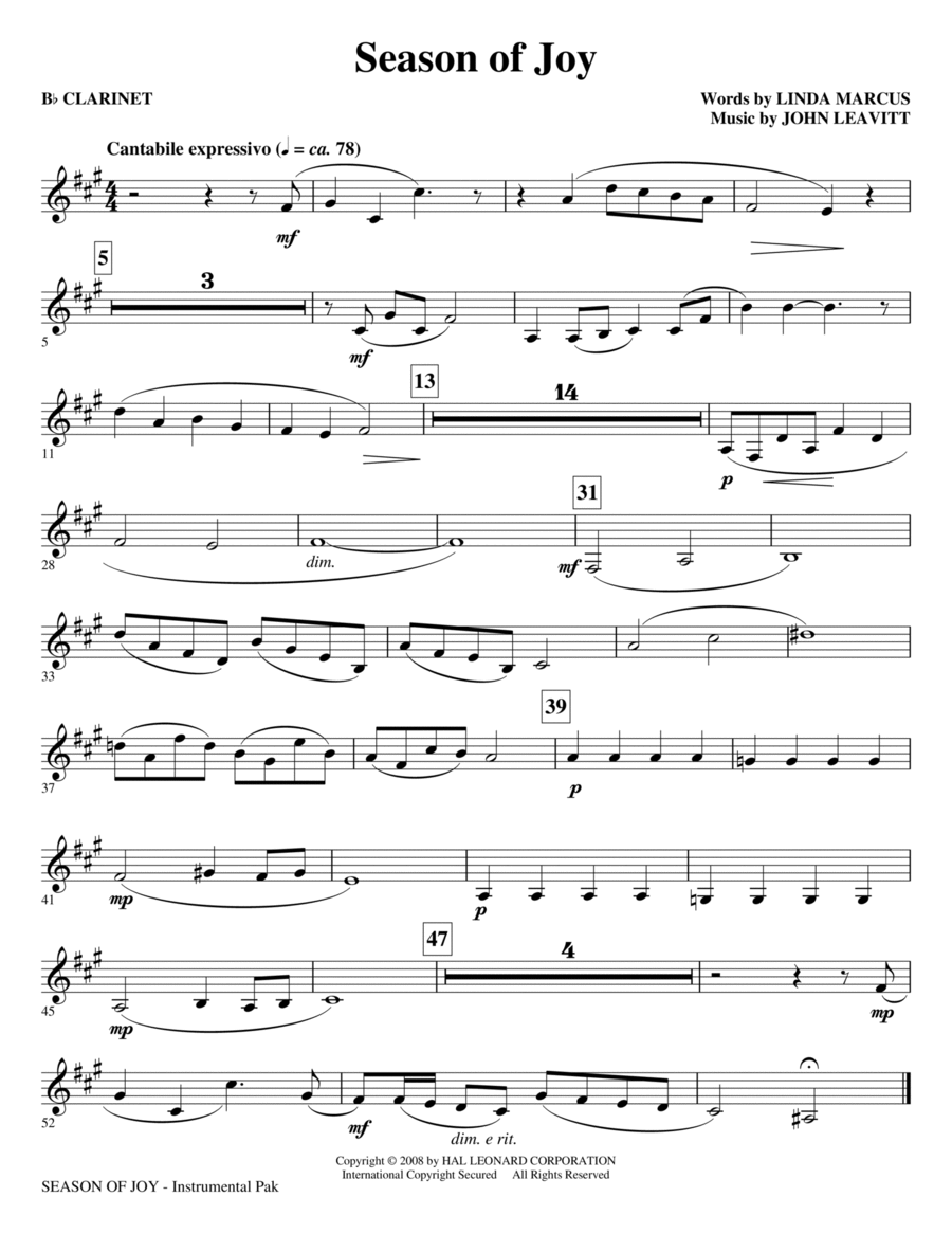 Season Of Joy - Bb Clarinet Choir scores gallery preview page 1