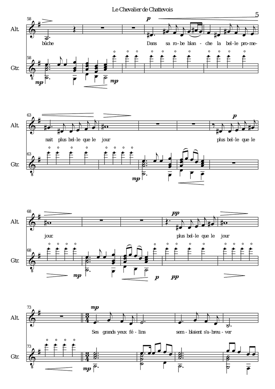 Le Chevalier de Chattevois (Sir Purrsifal) for alto voice and guitar Classical Guitar scores gallery preview page 5