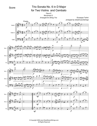 Book cover for Tartini, G. - Sonata No. 6 for Two Violins and Cello
