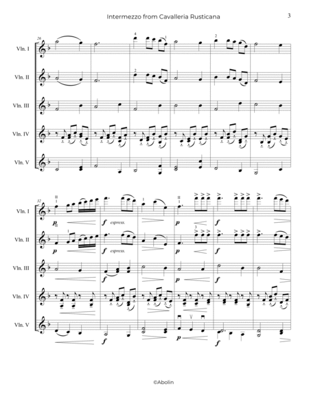 Mascagni: Intermezzo from Cavalleria Rusticana - 5 Violins image number null