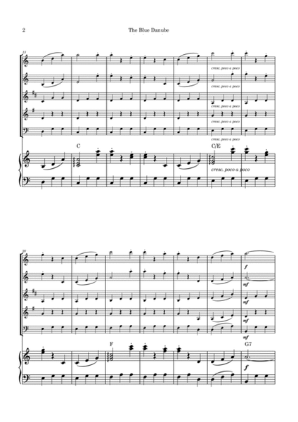 The Blue Danube - Woodwind Quintet with Piano and Chord Notations image number null