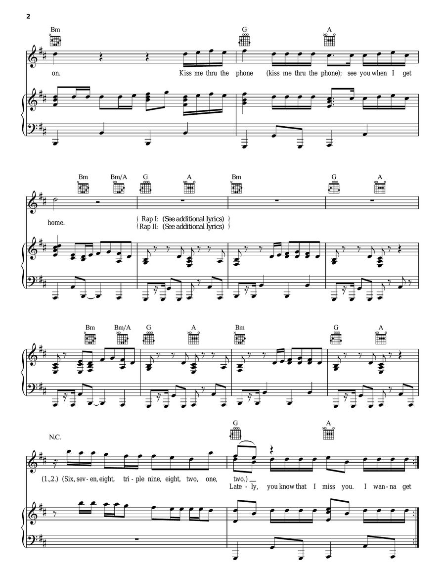 Kiss Me Thru The Phone Kiss Me Thru The Phone Piano, Vocal, Guitar scores gallery preview page 2